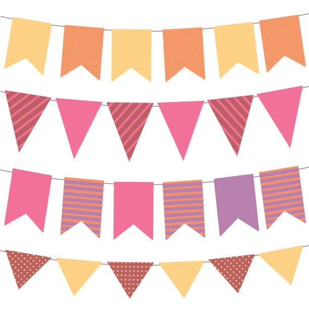 istock Holiday celebration background with a garland. Bunting flag banner with dots and snowflakes. Vector illustration. 1055041276