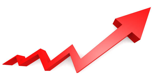 istock Red upward arrow isolated on white 1055041398