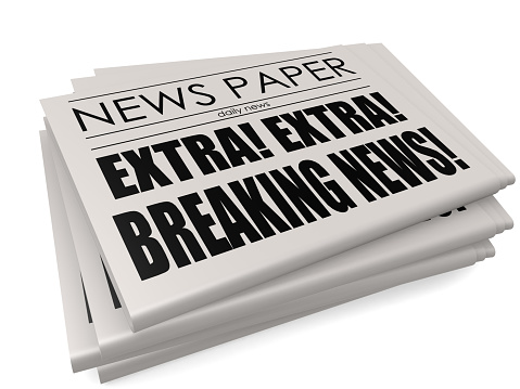 Newspaper with breaking news isolated, 3D rendering