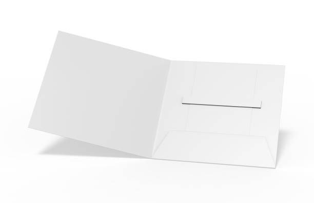 istock Blank white plastic card mockup inside paper booklet holder, mock up template on isolated white background, 3d illustration 1055047846