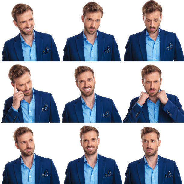 istock nine images collage of a young elegant man's faces 1055047954