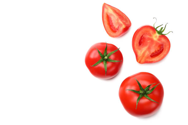 istock slice of tomato isolated on white background. top view 1055058632