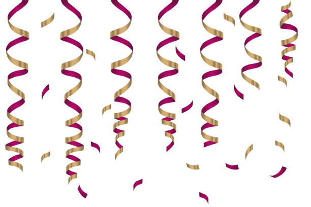 istock Set of colorful ribbons on white background. Holidays decoration with bright Silver and red serpentine. Party background. Vector illustration. 1055059920