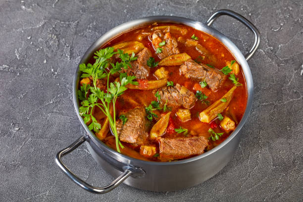 istock hearty Beef and Okra Stew, top view 1055062986