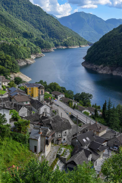 The village of Vogorno on Verzasca valley in Switzerland The village of Vogorno on Verzasca valley in the Swiss alps vogorno stock pictures, royalty-free photos & images