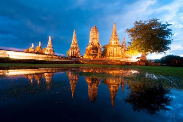 istock Reflection of ancient temple in Thailand. 1055064162
