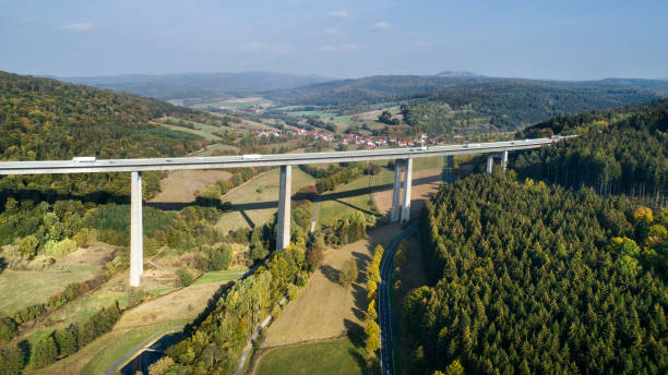 istock Highway bridge through forestland - aerial view 1055071422