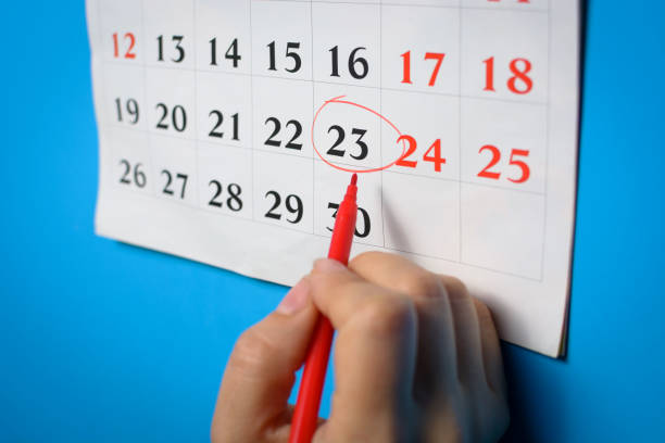 istock Female hand marks importante date on the calendar. Planning 1055071754