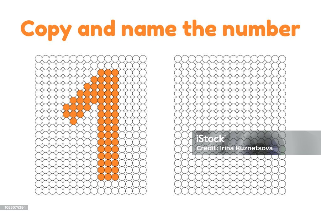 Educational game for attention for children of kindergarten and preschool age. Repeat the picture. Copy and name the number. Color by example. Orange one. 1 Baby - Human Age stock vector