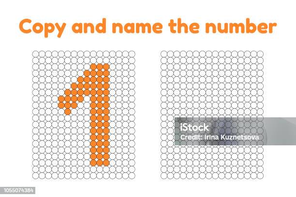 Educational Game For Attention For Children Of Kindergarten And Preschool Age Repeat The Picture Copy And Name The Number Color By Example Orange One 1 Stock Illustration - Download Image Now