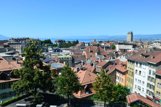 istock Villages with mountain background in Switzerland. 1055074594
