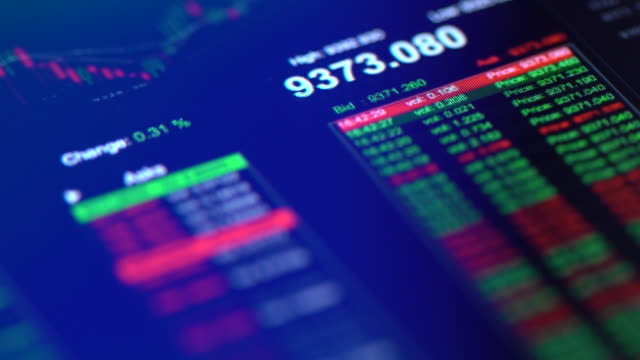 Financial trading chart at digital display close-up