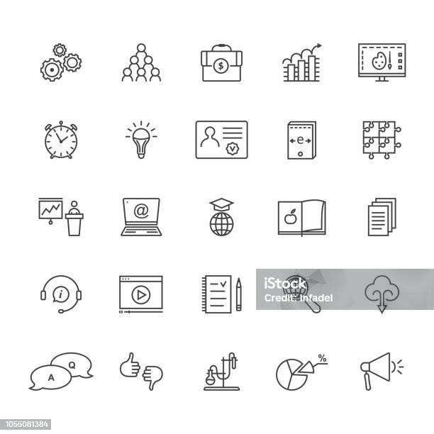 Ensemble De Traits Fins Déducation Et Dapprentissage Isolé Sur Blanc Vecteurs libres de droits et plus d'images vectorielles de Icône