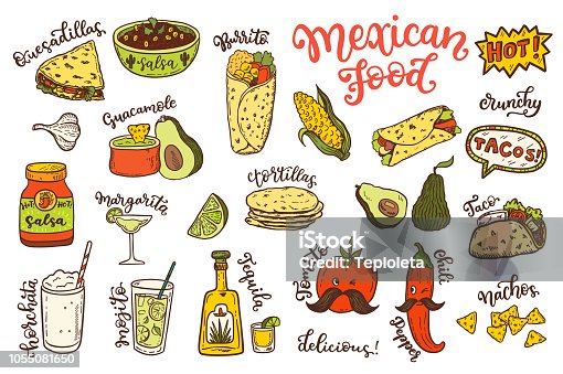 istock Mexican cuisine, sketch doodle food set 1055081650