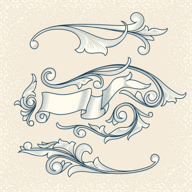 illustrazioni stock, clip art, cartoni animati e icone di tendenza di elementi decorativi vintage di design floreale - frame decoration flourishes art nouveau