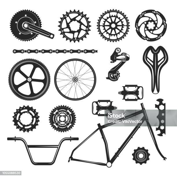 Bicycle Repair Parts Set Vehicle Element Icon Stock Illustration - Download Image Now - Bicycle, Cycling, Vehicle Part