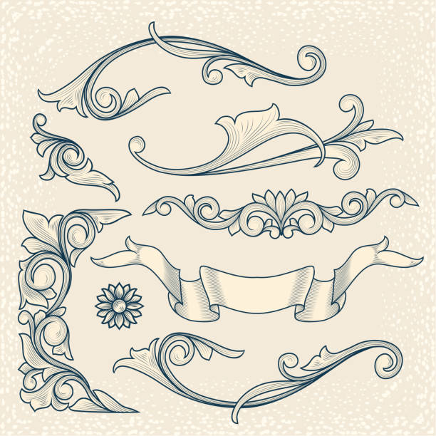 ilustrações de stock, clip art, desenhos animados e ícones de vintage decorative floral design elements - frame circle scroll shape ornate