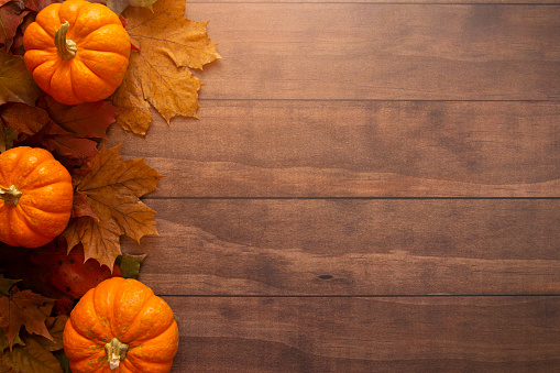 A Fall Themed Background on a Wooden Surface
