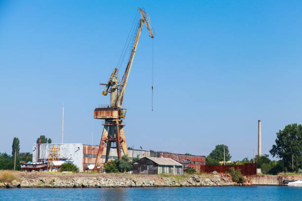 istock Port crane stands on the Black Sea coast 1055091092