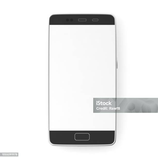 Smartphone With Blank White Screen Isolated On White Background Top View Copy Space 3d Illustration Stock Photo - Download Image Now