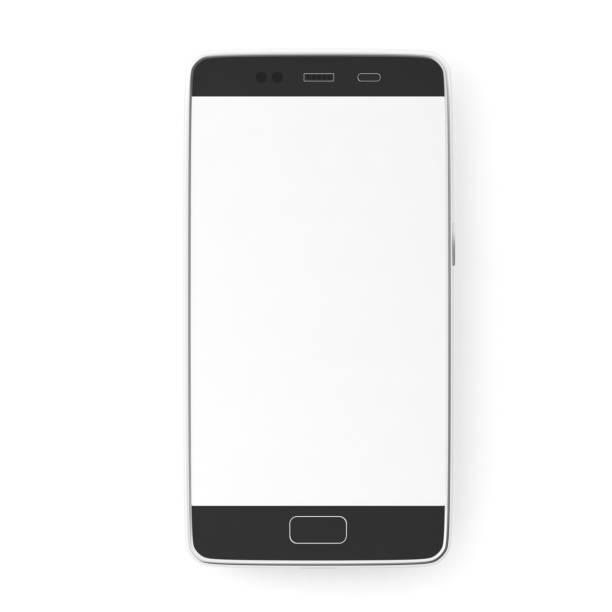 смартфон с пустым белым экраном изолирован на б�елом фоне, верхнем взгляде, пространстве копирования. 3d иллюстрация - android phone стоковые фото и изображения