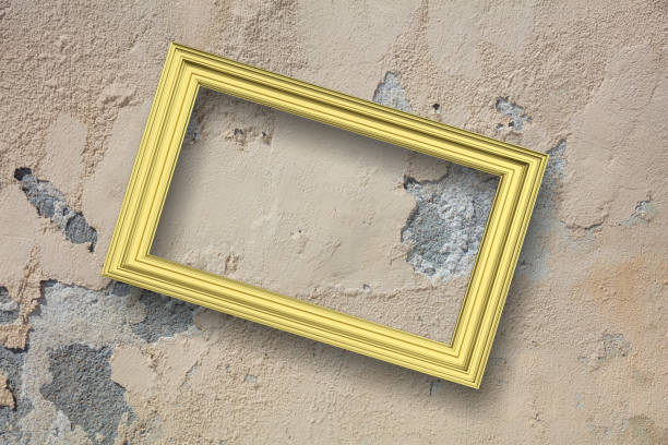 istock Frame golden isolated on beige wall background copy space, 3d illustration 1055092144