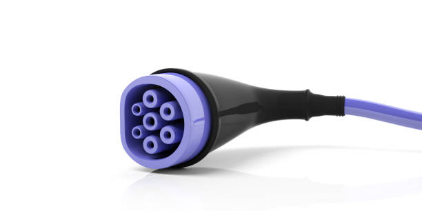 Electric car charger connector type 2 isolated on white background, 3d illustration