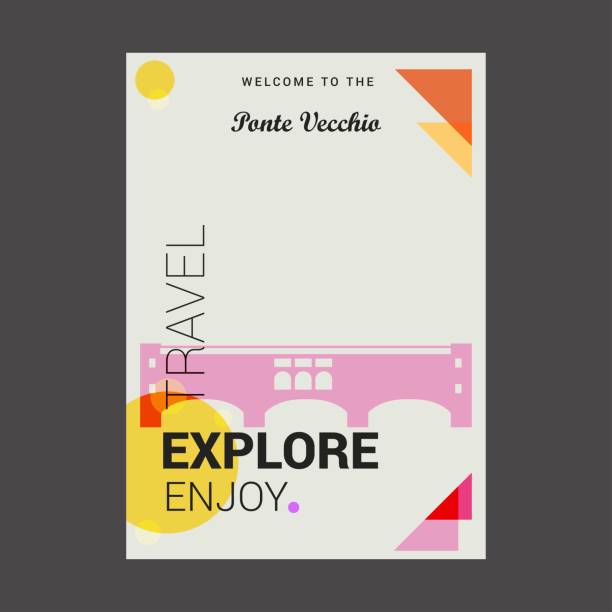 ヴェッキオ橋へようこそ、イタリア探検、旅行を楽しむポスター テンプレート - ponte vecchio点のイラスト素材／クリップアート素材／マンガ素材／アイコン素材