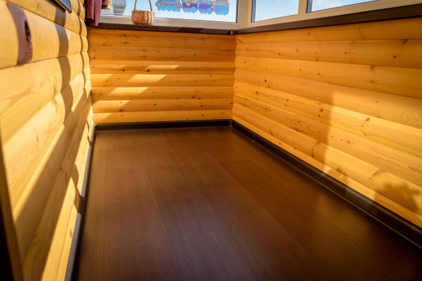 istock Wooden walls on a loggia 1055100608