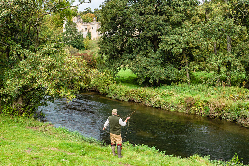 Trout fishing on the River Wye in Derbyshire