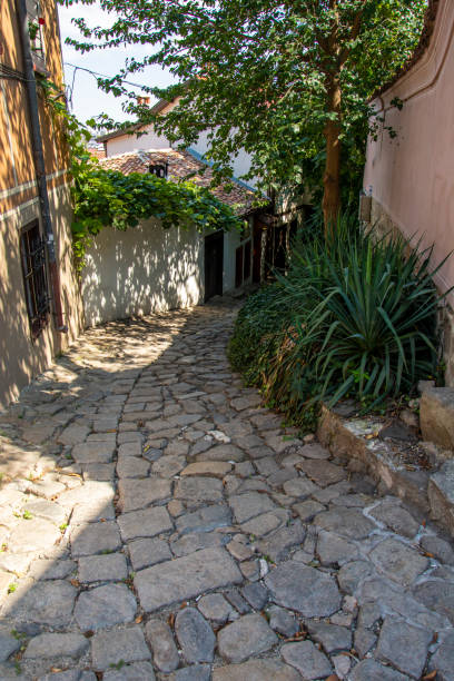istock Old curved street in plovdiv,bulgaria. 1055105076