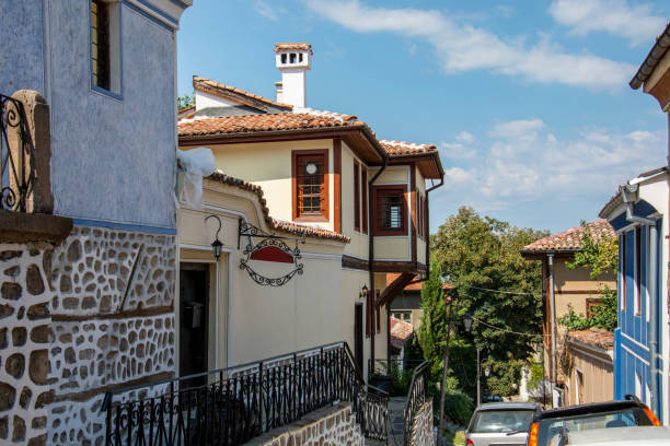 istock Old curved street in plovdiv,bulgaria. 1055105148