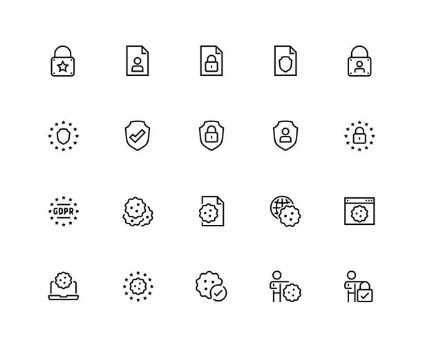 stockillustraties, clipart, cartoons en iconen met gdpr privacy beleid vector pictogrammenset in dunne lijnstijl. 48 x 48 pixel perfect - cookie icon
