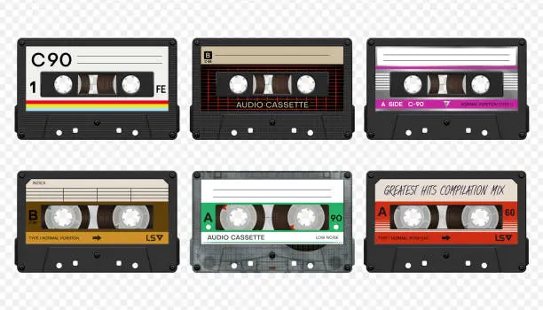 Vector illustration of Vector compact audio cassettes collection #2