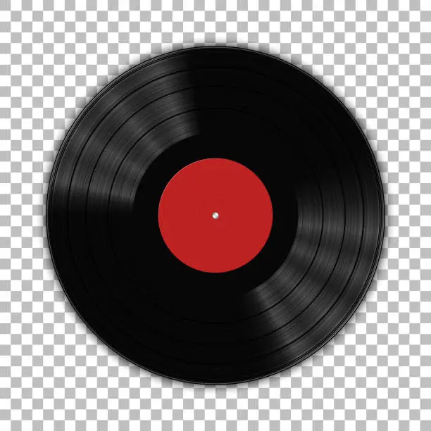 Vector illustration of Gramophone vinyl LP record template isolated on checkered background. Vector illustration