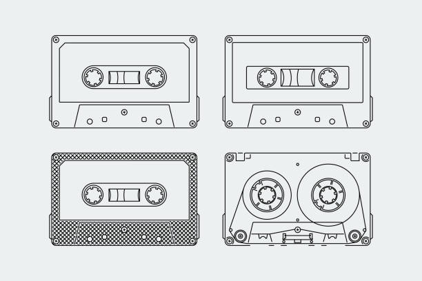 Silhouettes of compact cassettes or tapes in outline style Silhouettes of compact cassettes or tapes in outline style audio cassette illustrations stock illustrations