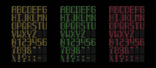 黒の背景、ベクトル図に分離された黄色・��緑・赤 led フォントのデジタル - isolated on red red lamp fuel and power generation点のイラスト素材／クリップアート素材／マンガ素材／アイコン素材