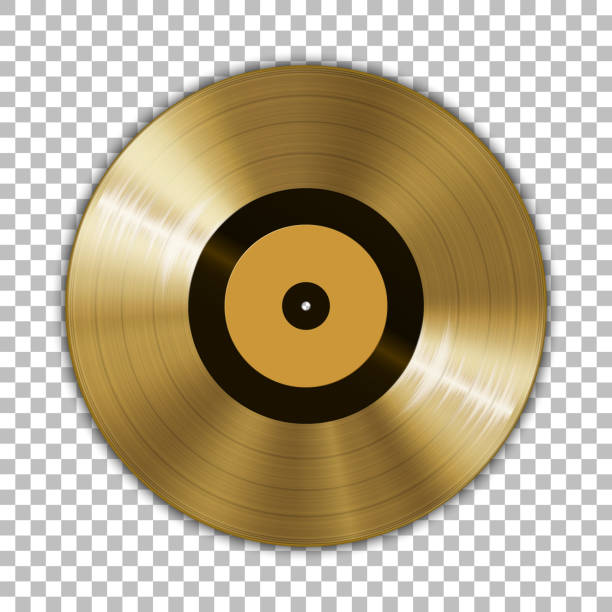 Gramophone golden vinyl LP record template isolated on checkered background. Vector illustration vector art illustration