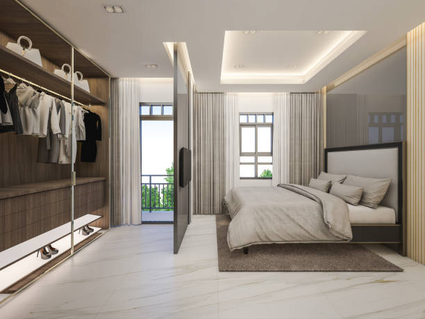 istock 3d rendering of Modern master bedroom in house 1055119908