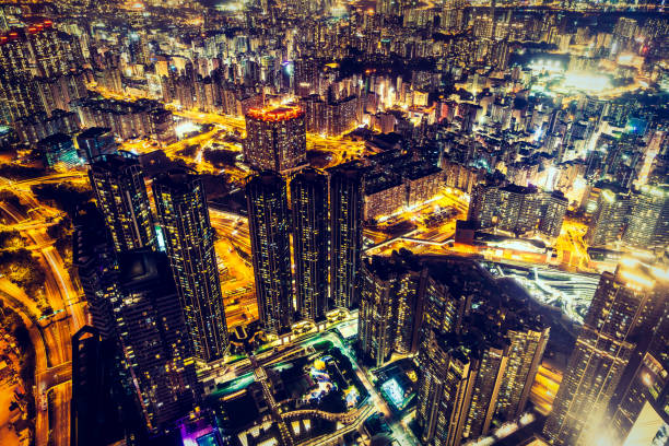 istock High Angle View Of City Lit Up At Night 1055125048
