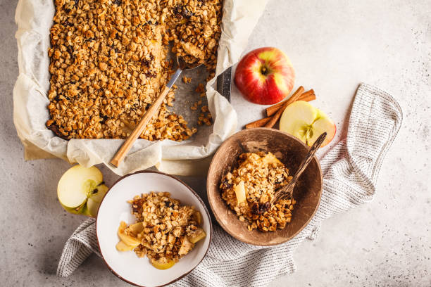 istock Autumn Apple Oat Crumble Pie, top view. 1055131192