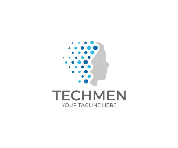 Vector illustration of Tech Men Logo Design. Technology Vector Design. Artificial Intelligence Illustration