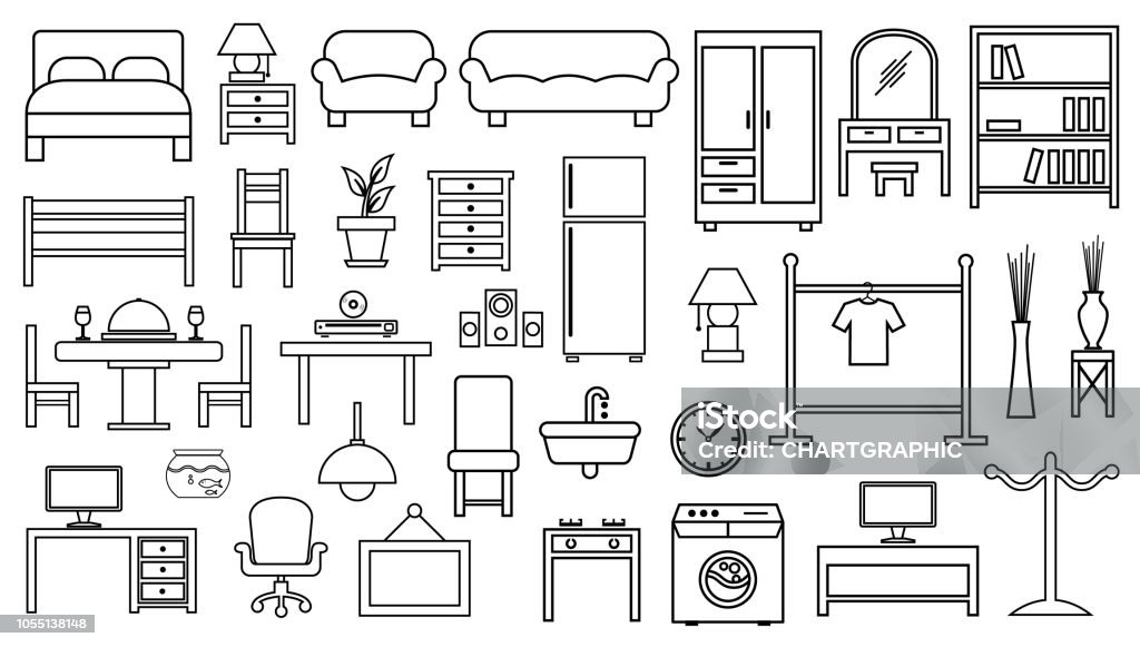 furniture icon set outline on white background Icon Symbol stock vector