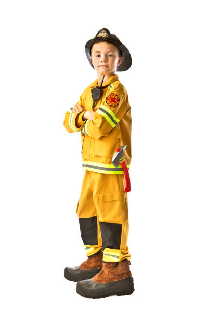 istock Young Boy Career Aspiration of Fireman on White Background 1055140810
