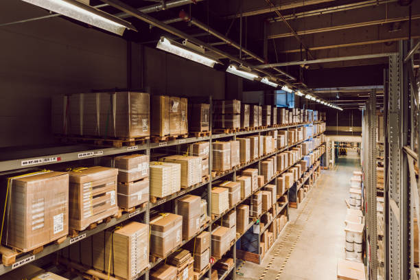 istock Boxes of Product in Distribution Warehouse 1055141204