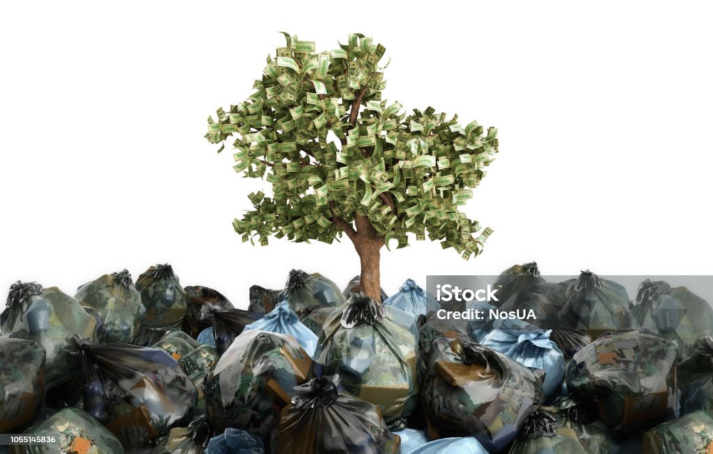 Modern Concept Of Profit From Recycling Money Tree Growing Out Of Garbage  Bags 3d Render Stock Photo - Download Image Now - iStock