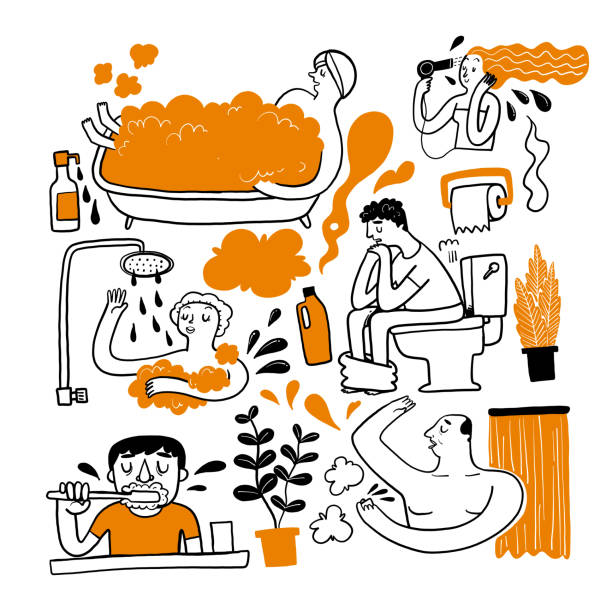 A personal errand in the bathroom. A personal errand in the bathroom. Collection of hand drawn Vector illustration in sketch doodle style. doodle stock illustrations