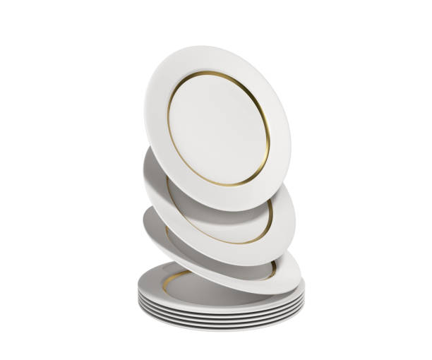 istock a stack of white plates with a gold strip 3d render on a white background no shadow 1055150262