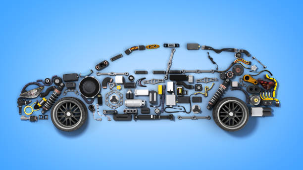 istock car silhouette made of details 3d render on blue 1055153572