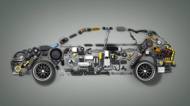 istock car silhouette made of details 3d render on grey 1055153608